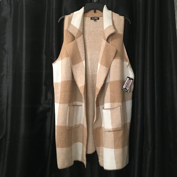 NWT Steve Madden checkered sleeveless long cardigan with pockets XL - Picture 1 of 10